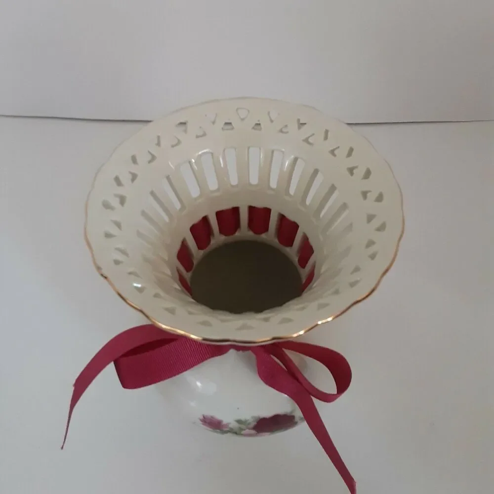 Vintage Formalities by Baum Bros. Basket Weave Porcelain Vase Cottage